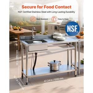 <b>Free</b> <b>Standing</b> Single Bowl Commercial <b>Kitchen</b> Sink Stainless Steel Utility Right Basin Workbench Hot/Cold Water Pipe 47x19.7x37 - Product Image 2