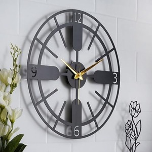 Minimalist Circular Metal Wall <b>Clock</b> Geometric Design Mechanical Movement Hourly <b>Chiming</b> Black Color Modern Office Decor - Product Image 3