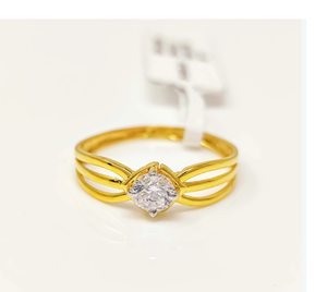 Luxury 22K Solid Gold <b>Ring</b> for Women Round Cut Cubic Zirconia Solitaire Triple Band <b>Split</b> Shank Fine Jewelry Wholesale - Product Image 1