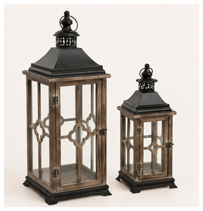 Wholesale Modern Distressed Wooden Hurricane Candle <b>Lantern</b> Set of 2 <b>Large</b> Floor <b>Lantern</b> for Farmhouse Outdoor Garden Decoration - Product Image 3