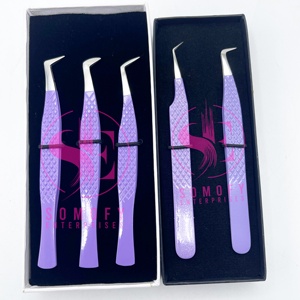 Ensemble de pinces à cils professionnelles en acier inoxydable avec logo personnalisé, courbées, volume, 90 degrés, pointe en fibre russe, pinces à cils - Product Image 4