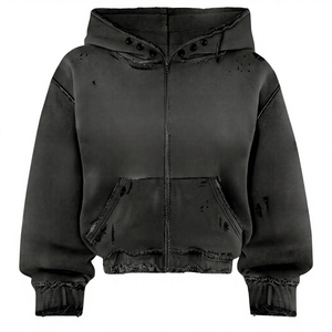 Sweat à capuche unisexe personnalisé 100% coton tissé avec fermeture éclair, effet vieilli, délavé à l'acide, teint uni, broderie 3D, impression flocage, séchage rapide, coupe ample - Product Image 3
