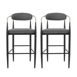 Set of <b>2</b> Counter Height <b>Bar</b> <b>Stools</b> with Iron Legs Gray Fabric Upholstered Kitchen Island Barstools 260L Seating - Product Image 5