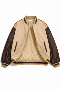 Custom <b>Men's</b> <b>Leather</b> Varsity <b>Jacket</b> Bomber Style Stand Collar Button Front Embroidered Logo Loose Fit Winter Outerwear Quick - Product Image 2