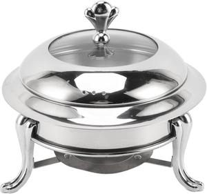 Plat à chafing de luxe argenté avec couvercle en verre, chauffe-plat rond en acier inoxydable pour buffet d'hôtel et traiteur de banquets de mariage - Product Image 4