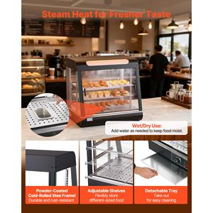 Espositore Riscaldato per Alimenti a 3 Livelli con Luci LED, 1200W, Ripiani Regolabili, Controllo Manuale della Temperatura 86-185°F - Product Image 6