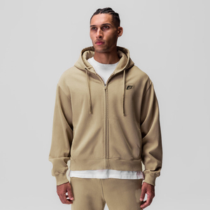 Sweat-shirts pour hommes de haute qualité en coton/polyester épais 410GSM, à épaules tombantes, coupe ample, en molleton zippé, pour l'hiver - Product Image 1