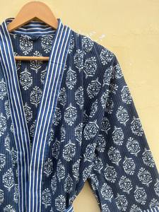 Bata Kimono de Algodón 100% Tejido con Estampado de Dibujos Animados para Mujer, Camisón de Verano Hecho a Mano, Cuello en V, Cintura Elástica, Largo Completo, ODM - Product Image 3