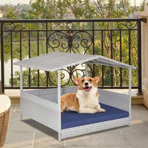 Toit imperméable et housse de coussin lavable Maison pour chien en osier Maisons et meubles pour animaux de compagnie - Product Image 2