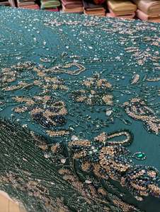 High End Embroidered Lace <b>Fabric</b> With Dense Beads And Sequins For Wedding Dresses Evening Wear Party Gowns And Luxury Fashion - Product Image 2