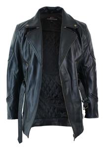 Veste de motard en cuir noir pour homme, long manteau trench ceinturé, vêtement d'extérieur décontracté en cuir véritable pour l'automne et l'hiver - Product Image 5