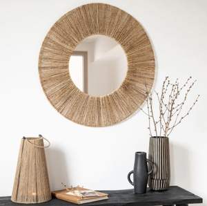 Espejo de pared artesanal de yute tejido con mariscos, espejo bohemio hecho a mano, decoración del hogar, hecho en Vietnam - Product Image 1