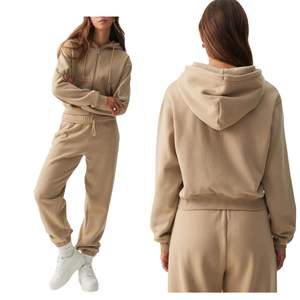 Ensemble sweat à capuche zippé et pantalon de survêtement oversize pour femme en molleton doux, coton et polyester, pour la détente, vente en gros, fabricant - Product Image 1