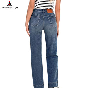 Jeans pour femmes, pantalon classique vintage à taille haute, bleu, jambe large, décontracté, été, jeans pour femmes - Product Image 2