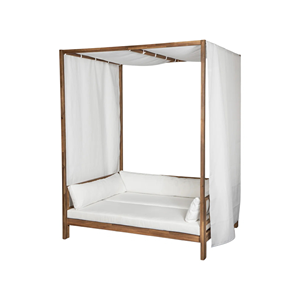 Sofá Cama con Toldo de Madera de Teca para Exteriores con Cortina y Cojines, Cama de Jardín de Lujo, Muebles de Patio - Product Image 1