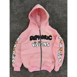 <b>Women's</b> Knitted Oversized Boxy Heavyweight 100% Cotton Acid Wash <b>Hoodie</b> <b>Black</b> <b>Zip</b>-up with Embroidery Logo Winter - Product Image 2