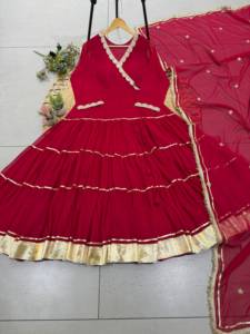 Vestido Anarkali Rojo Más Vendido para Mujer, Elegante Vestido Étnico Largo hasta el Suelo para Fiestas y Bodas, Disponible a Buen Precio - Product Image 6