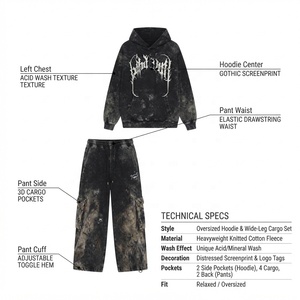 Unisex Tie <b>Dye</b> Hoodie And Cargo Pants Set <b>Spray</b> Printing Street Style Autumn Wear 100% Cotton Fleese Terry Knitted <b>Fabric</b> - Product Image 5