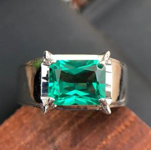 Mens <b>Emerald</b> Engagement <b>Ring</b> 925 Sterling <b>Silver</b> Gold Plated 8x10 MM Radiant Cut 3 Carat Luxury Prong Setting Wedding Party - Product Image 3