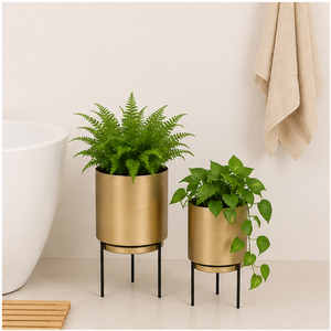 Macetas Modernas Ecológicas de Metal Dorado con Soporte Negro para Uso en Interiores/Exteriores y Jardín, Decoración para Hogar y Oficina - Product Image 2