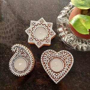 Handcrafted Wooden Mandala <b>Tealight</b> <b>Holder</b> Decorative Candle Display for Yoga Room Relaxation Corner and Home Styling - Product Image 6
