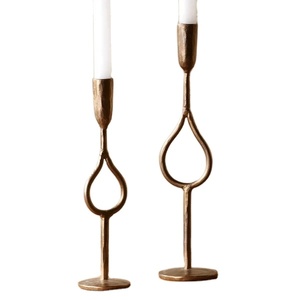 Rustic Iron Antique Gold Finish Loop Taper <b>Candlestick</b> <b>Holder</b> Stand Set 2 Handcrafted Durable Home & Restaurant Table Decor - Product Image 1