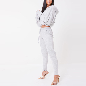 Ensemble de survêtement d'hiver 2 pièces pour femme, gris, à capuche, en polaire polyester/nylon, manches longues, couleur unie, décontracté - Product Image 4