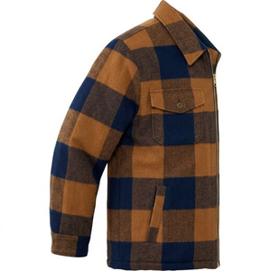 2026 Veste chemise zippée pour homme, personnalisée OEM, en polyester matelassé épais à carreaux, coupe ajustée décontractée, vente en gros - Product Image 6