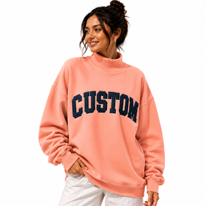 Sweat-shirt à col montant pour femme, en coton éponge de qualité supérieure, manches longues, style décontracté streetwear, OEM ODM, vente en gros, directement de l'usine - Product Image 1