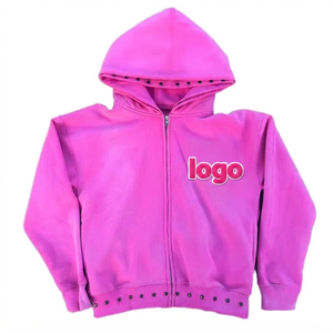 Sweat-shirt à capuche oversize en molleton 100 % coton pour homme, décontracté, uni, délavé à l'acide, avec strass et fermeture éclair, style streetwear personnalisé, hiver, OEM ODM - Product Image 1