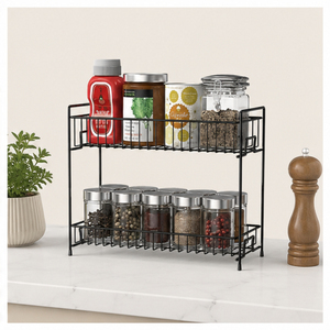2-Tier Metal <b>Kitchen</b> Countertop Spice Rack Organizer Storage Shelf for Masala Jars & Condiments <b>Pantry</b> Standing Rack - Product Image 4