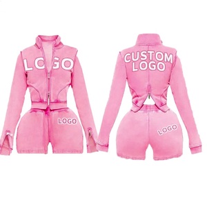 ชุดเซ็ตแทรคสูทฮิปฮอปฤดูร้อนสำหรับผู้หญิง 2 ชิ้น เสื้อแจ็คเก็ตซิป กางเกงขาสั้น ผ้าฝ้าย 100% ระบายอากาศ แห้งเร็ว เป็นมิตรกับสิ่งแวดล้อม แขนยาว - Product Image 5