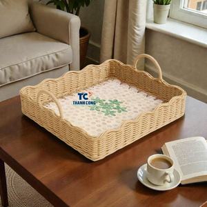 Plateau en rotin à coquille de nacre festonnée, prêt pour le marché, décoration artisanale haut de gamme pour les acheteurs mondiaux, plateau incrusté de perles - Product Image 1