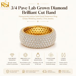 Bague de déclaration de luxe unisexe en or massif, sertie de 3/4 de diamants de laboratoire taille brillant, motif nid d'abeille, bijoux de mariage |   Excellente qualité - Product Image 5