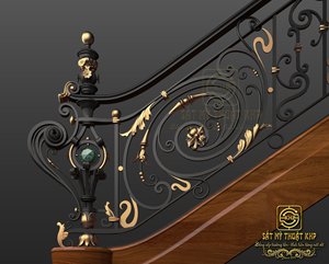 Barandillas de Escalera Modernas de Hierro Fundido KHP con Detalles Dorados Ornamentales, Resistentes al Óxido, Montadas en el Suelo para Uso en Escaleras Interiores, Garantía de 3 Años - Product Image 5
