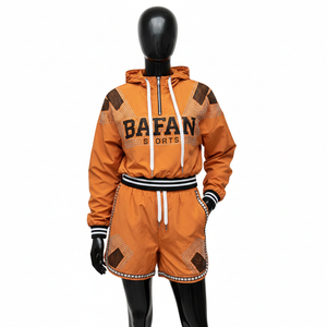 Conjunto de Chaqueta Cortavientos y Pantalones Cortos para Mujer, Tela Suave de Nailon y Poliéster, Diseño de Paneles, Logotipo Personalizado, Tallas Grandes - Product Image 6