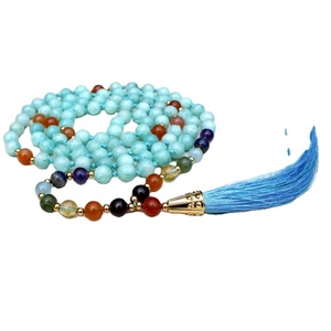 Artista indio hecho a mano 7 Chakra Pulsera Larimar 108 anudado Mala cuentas compromiso bohemio moda collares con cuentas curación - Product Image 2