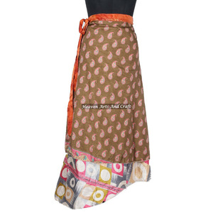 New Excellent Vintage Silk Saree <b>Skirts</b> Women Wear Vintage Silk Sari Long Length Wrap Around <b>Skirt</b> 2 Layer Reversible Saree <b>Boho</b> - Product Image 1