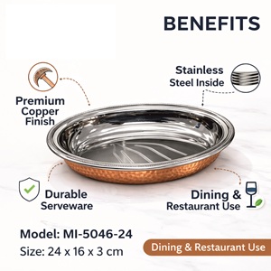 Plat à curry ovale |   Plat de service en acier inoxydable finition cuivre |   Assiette de service de style américain pour la cuisine, la salle à manger et le restaurant - Product Image 5