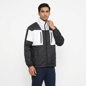 Men's Color Blocking <b>Racer</b> <b>Jacket</b> Windproof Stand Collar Sporty Style Custom Windbreaker Polyester Material Zipper Closure - Product Image 5