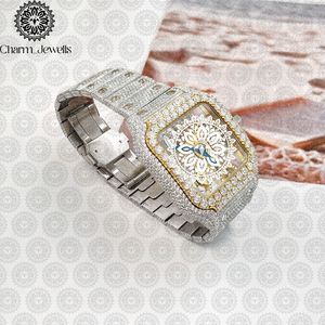 Charm Jewells Montre de luxe pour femme en acier inoxydable, boîtier tonneau de 38 mm, lunette sertie de diamants, quartz analogique, fermoir pliant - Product Image 4
