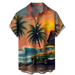 Camisas de Playa para Hombre, Verano, Resort, Twill, 100% Poliéster, Estampado Hawaiano, Corte Ajustado, Manga Corta, Casual, con Botones, Transpirable, Secado Rápido - Product Image 5