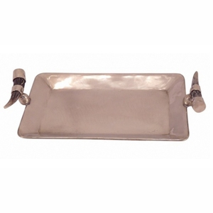 Luxury <b>Silver</b> Metal Serving Tray with Horn Handles Rectangular Decorative <b>Coffee</b> <b>Table</b> Food Platter Wholesale Decorative Tray - Product Image 4