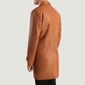 <b>Men</b> Leather <b>Long</b> Trench <b>Coat</b> Full Length Front Button Casual Eco-Friendly Breathable Customizable Outerwear <b>Long</b> Sleeve Pocket - Product Image 4