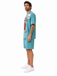 Ensemble T-shirt et short en coton moutarde pour homme, col rond, couleur unie, tenue décontractée d'été, tissu tricoté avec service OEM - Product Image 3