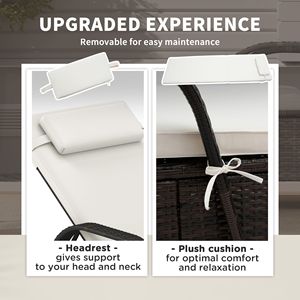 Sdraio da Esterno Regolabile a 5 Livelli con Schienale, in Rattan Crema, con Ruote e Cuscino per Prendere il Sole - Product Image 5