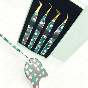 Juego de 4 Pinzas para Extensión de Pestañas con Diseño de Gatito, Acero Inoxidable Verde, Herramientas para Pestañas con Espejo, Diseño Bonito, Recubrimiento de Papel, Personalizadas - Product Image 5