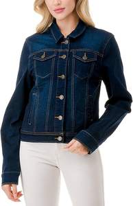 Blouson en jean tissé pour femme, col montant, imprimé uni, style biker, collection été, très populaire - Product Image 6