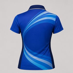 เสื้อโปโลผู้หญิงสีน้ำเงินรอยัลแบบคลื่น รุ่น WPS-0882 แห้งเร็ว ระบายอากาศได้ดี แขนสั้น เหมาะสำหรับกีฬากอล์ฟ ชุดทีม - Product Image 3