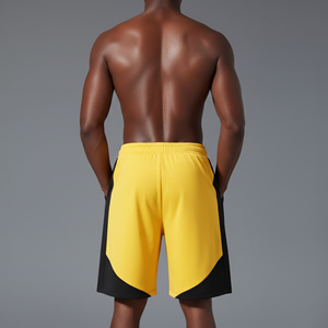 Men's Yellow <b>Black</b> <b>Board</b> Shorts Front Logo Elastic Waist Breathable 100% Cotton Knitted Mid Quick Dry Sporty Style - Product Image 2